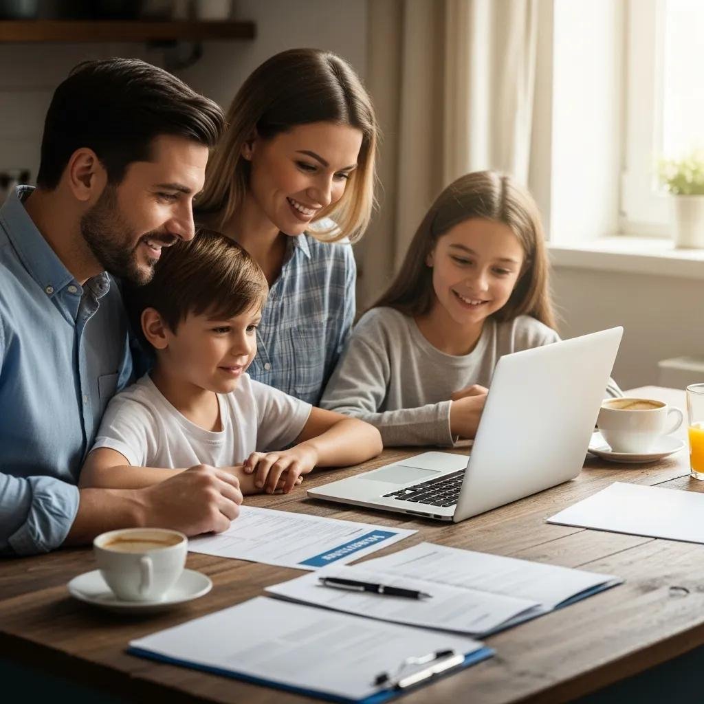 Family reviewing health insurance options at a kitchen table