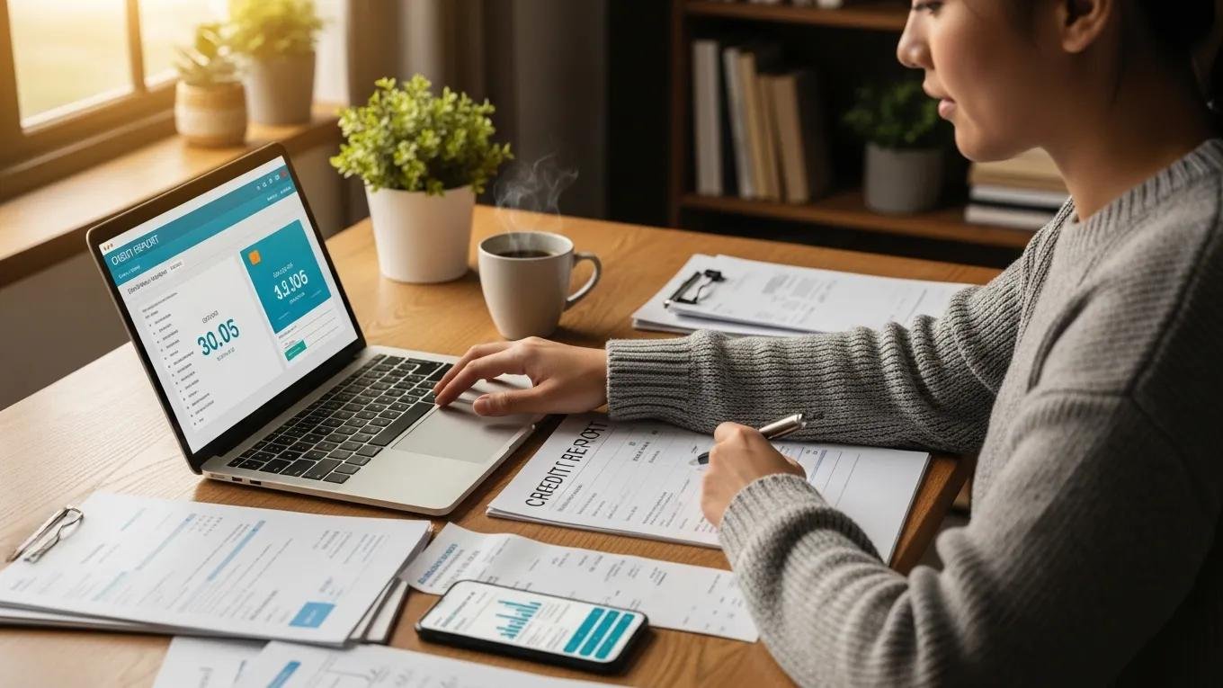 person-reviewing-credit-report-at-a-desk-with-financial-documents-and-a-laptop-6ee06539-a5f6-430e-ae6e-4dc45808db3c.webp Person reviewing credit report at a desk with financial documents and a laptop
