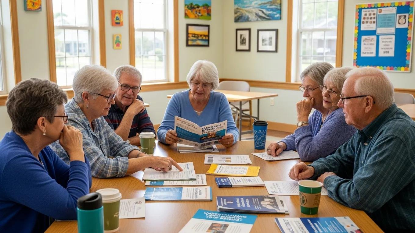 Seniors in a community center discussing Medicare and Medicaid options in Bradenton, FL